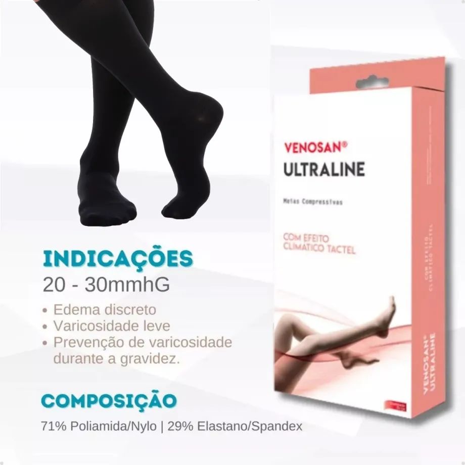 Meia Venosan Ultraline 4000 Compressão 20-30 mmHg, 3/4 Cor Preto