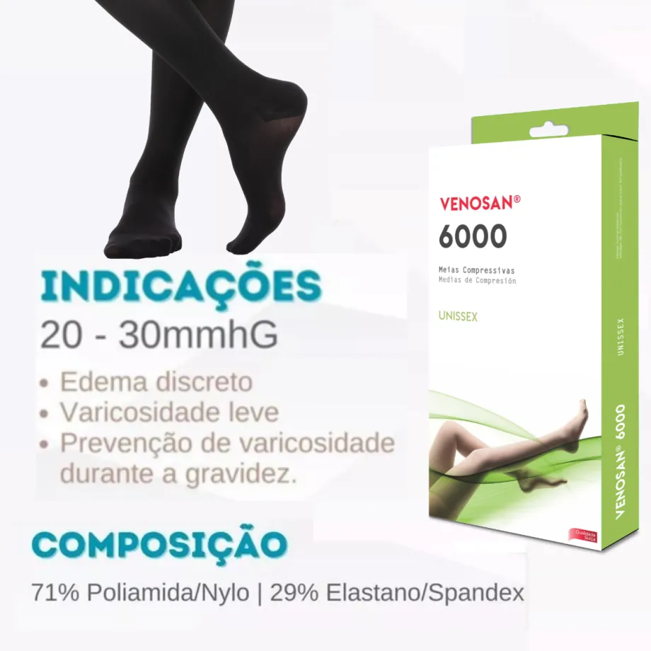 Meia Venosan 6000 Compressão 20-30 mmHg, 3/4 Cor Preto