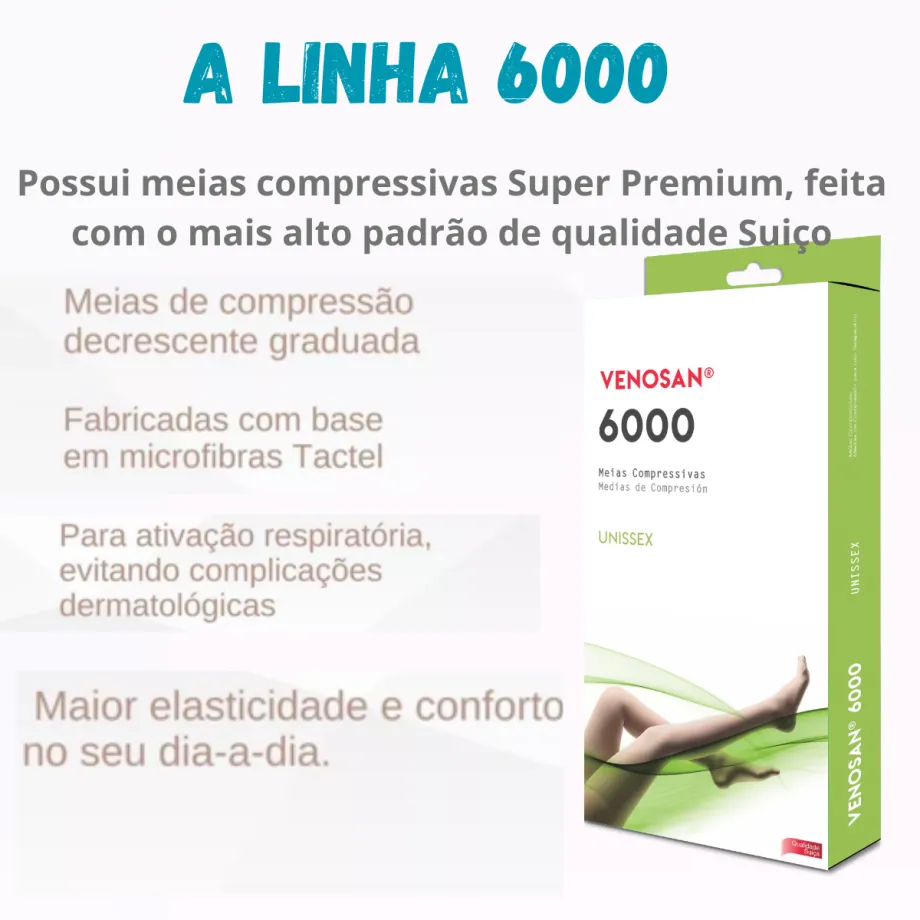 Meia Venosan 6000 Compressão 20-30 mmHg, 3/4 Cor Preto