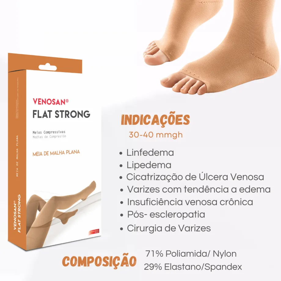 Meia de Compressão Flat Strong 30-40 mmHg, Malha Plana 3/4