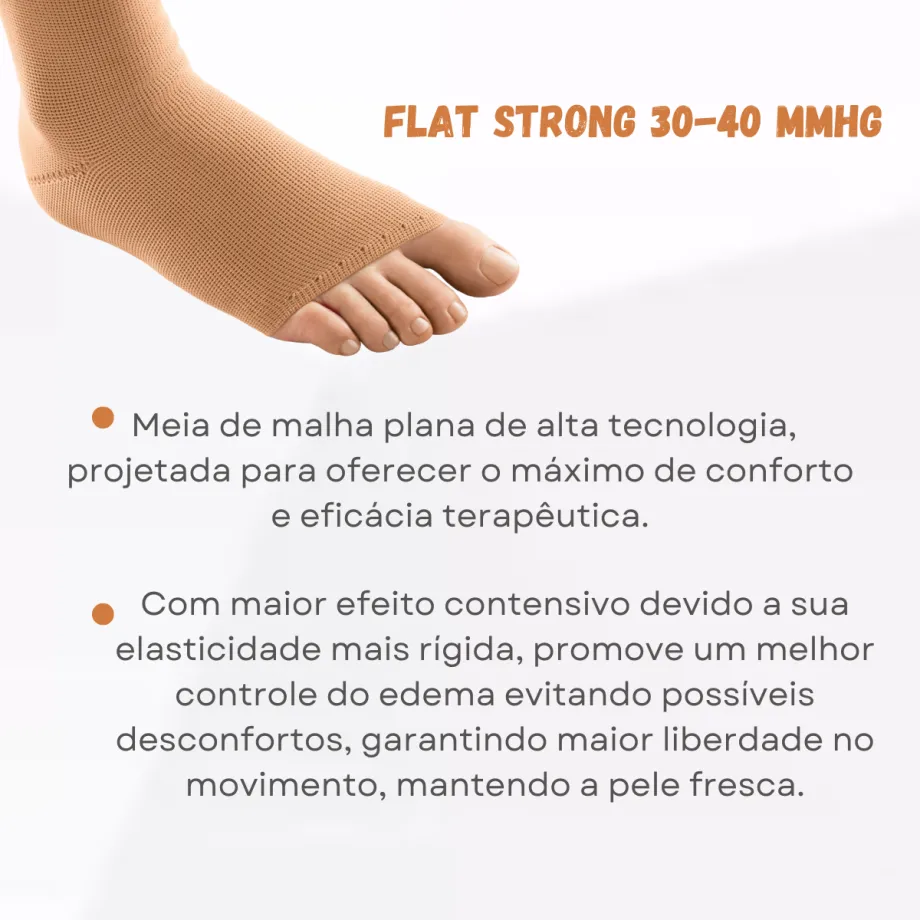 Meia de Compressão Flat Strong 30-40 mmHg, Malha Plana 3/4