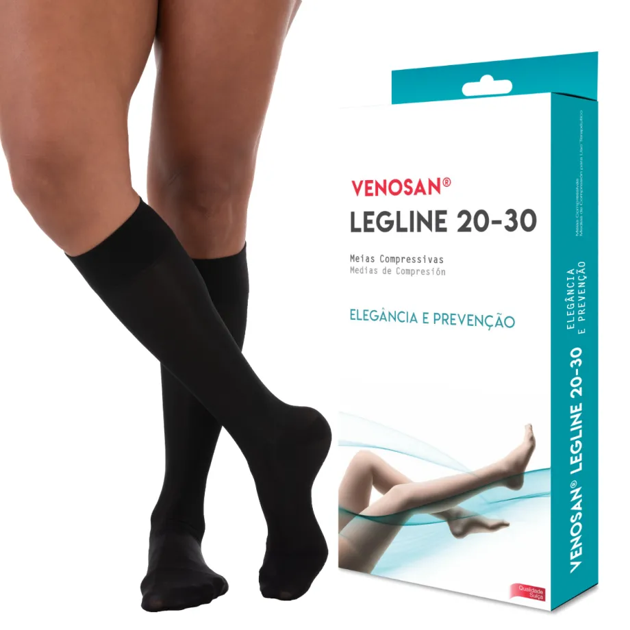 Meia de Compressão Legline 20-30 mmHg, 3/4 Cor Preto