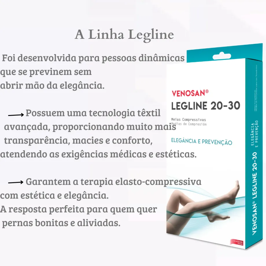 Meia de Compressão Legline 20-30 mmHg, 3/4 Cor Preto