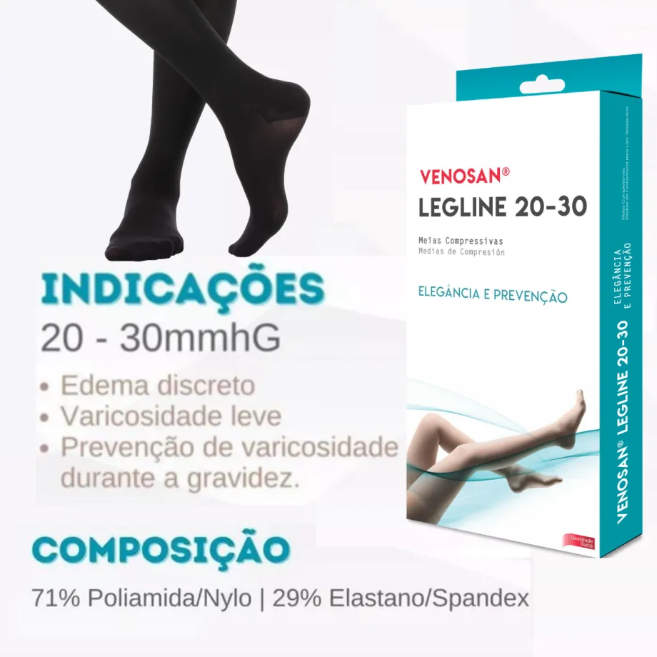 Meia de Compressão Legline 20-30 mmHg, 3/4 Cor Preto